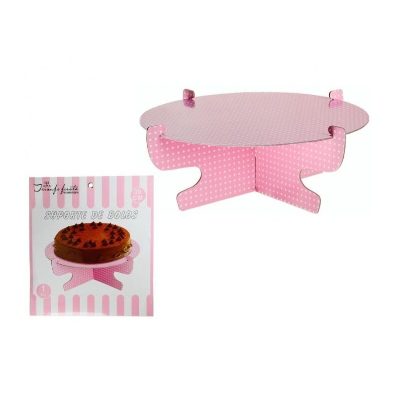 Suporte Bolos Rosda Bolinhas Brancas 30cm
