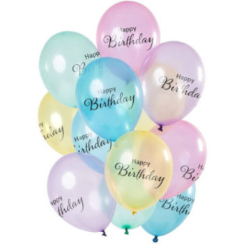 12 balões 33cm 13" Transparentes Happy Birthday