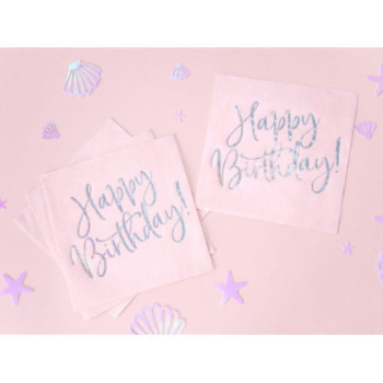 20 guardanapos rosa claro happy birthday 33x33cm