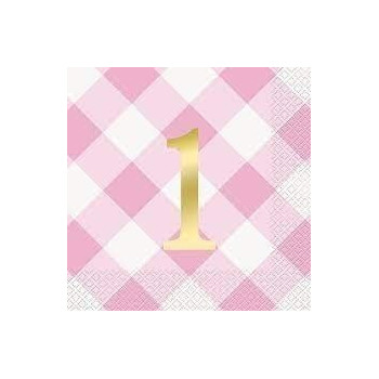 16 Guardanapos Rosa 1st Birthday