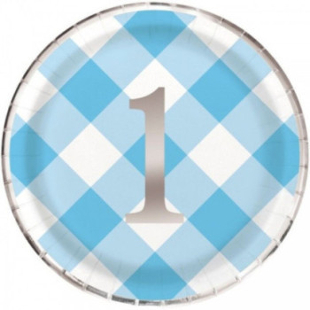 8 Pratos Azuis 1st Birthday Round 9 polegadas