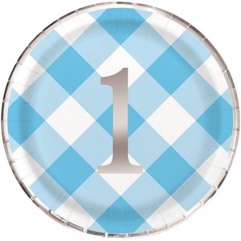 8 Pratos Azuis 1st Birthday Round 9 polegadas