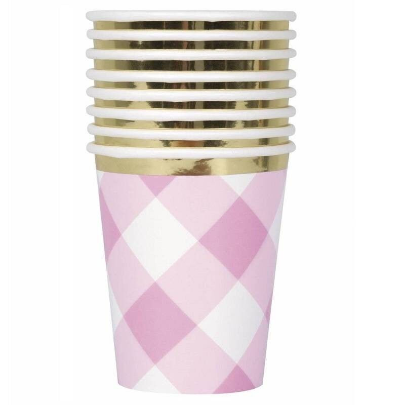 8 copos 1º aiversário rosa 270 ml