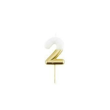 Vela de aniversário Branco/ouro metalizado 10,5cm n2