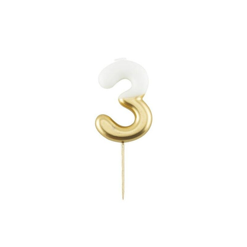 Vela de aniversário Branco/ouro metalizado 10,5cm n3