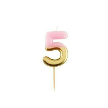 Vela de aniversário Rosa/ouro metalizado 10,5cm n5