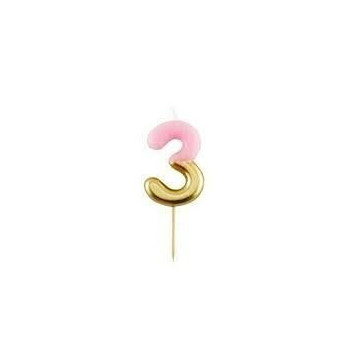 Vela de aniversário Rosa/ouro metalizado 10,5cm n3