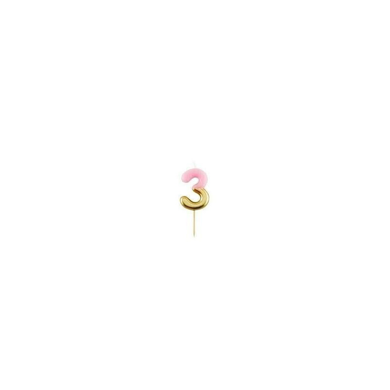 Vela de aniversário Rosa/ouro metalizado 10,5cm n3