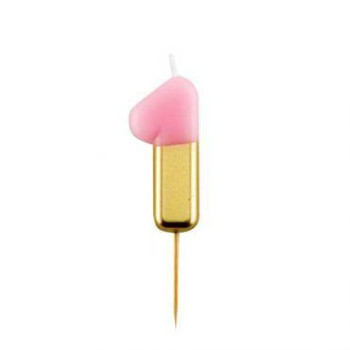 Vela de aniversário Rosa/ouro metalizado 10,5cm n1