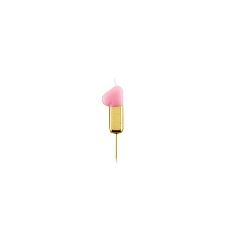 Vela de aniversário Rosa/ouro metalizado 10,5cm n1