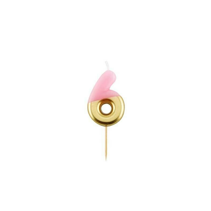 Vela de aniversário Rosa/ouro metalizado 10,5cm n6