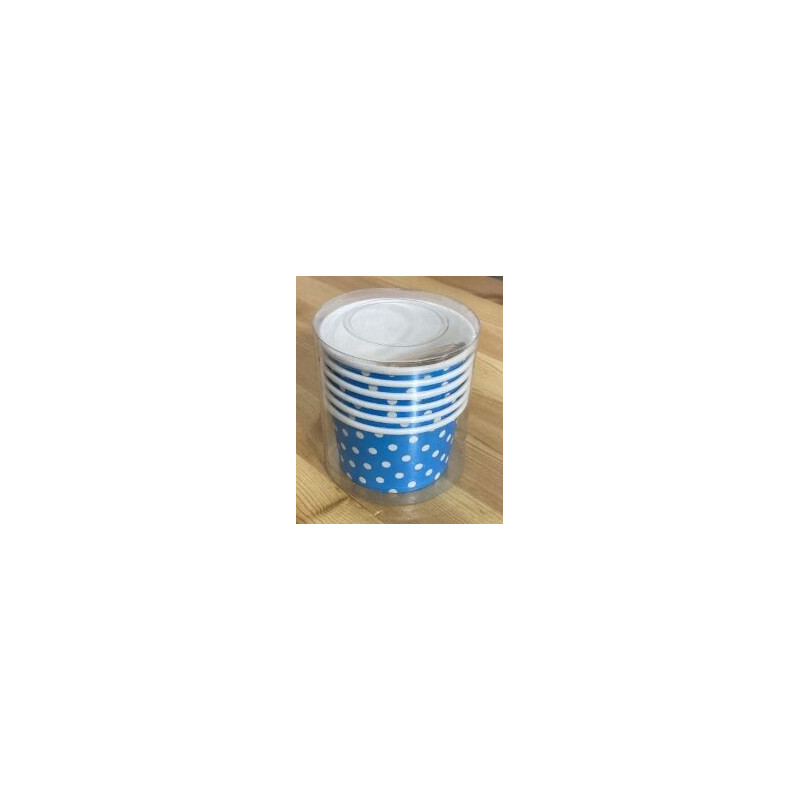 6 Taças com colher azul com bolinhas brancas