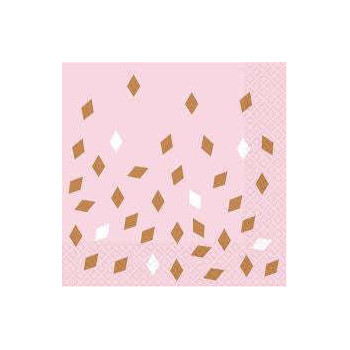16 guardanapos rosa e rose gold 33x33cm