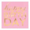 16 Guardanapos Rosa Happy Birthday Dourado 33cm