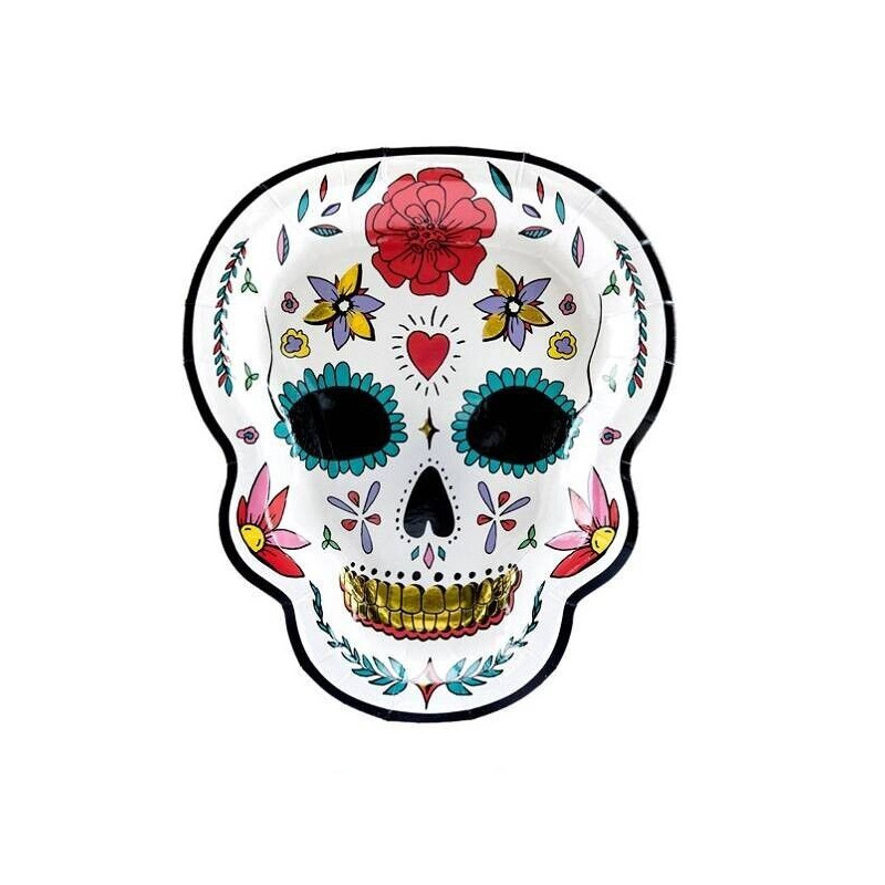6 pratos caveira mexicana 19.5x23cm