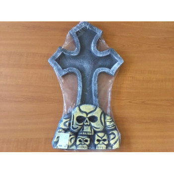 Lápide cruz com caveiras - 60x36cm