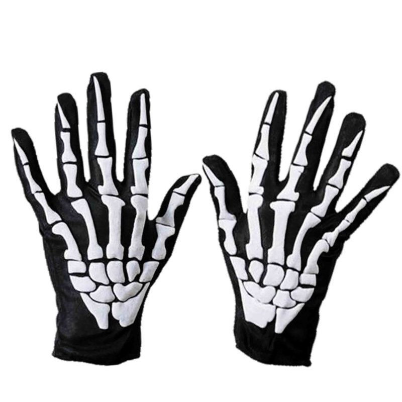 Luvas pretas com esqueleto adulto - 25cm
