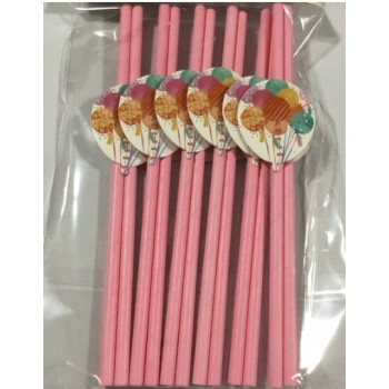 12 Palhinhas de papel cor de rosa com baloes