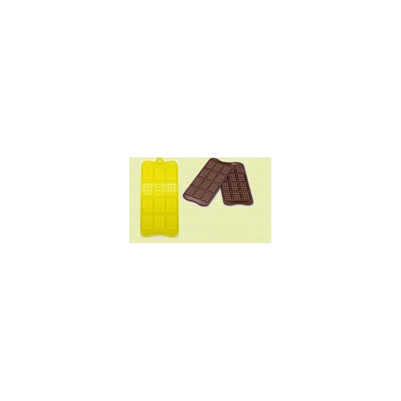 Molde de silicone em forma de varias tabletes de chocolote