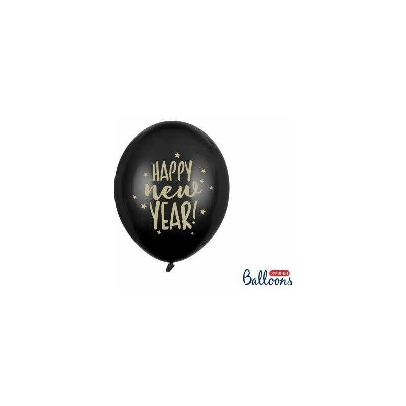 6 balões latex  happy new year preto