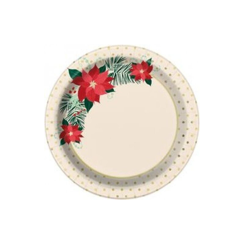 8 pratos 18 cm POINSÉTIA vermelho e dourado Foil
