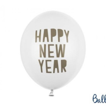6 Balões Latex 30cm Happy New Year branco