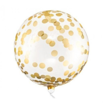 Balao crystal clear40 cm com confettis dourados