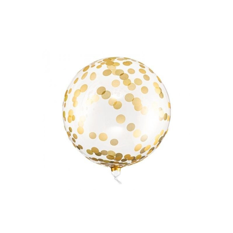 Balao crystal clear40 cm com confettis dourados