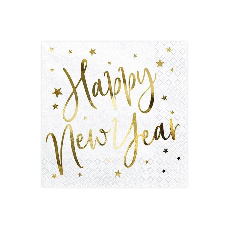 20 GUARDANAPOS 33CM HAPPY NEW YEAR BRANCO