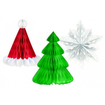 3 decorações Favo de mel ,Chapéu- Árvore - Floco