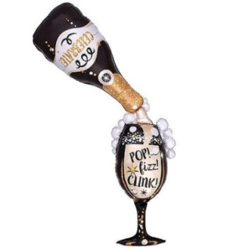 Balão taça e garrafa de champanhe