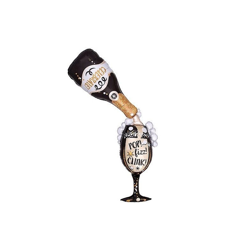 Balão taça e garrafa de champanhe