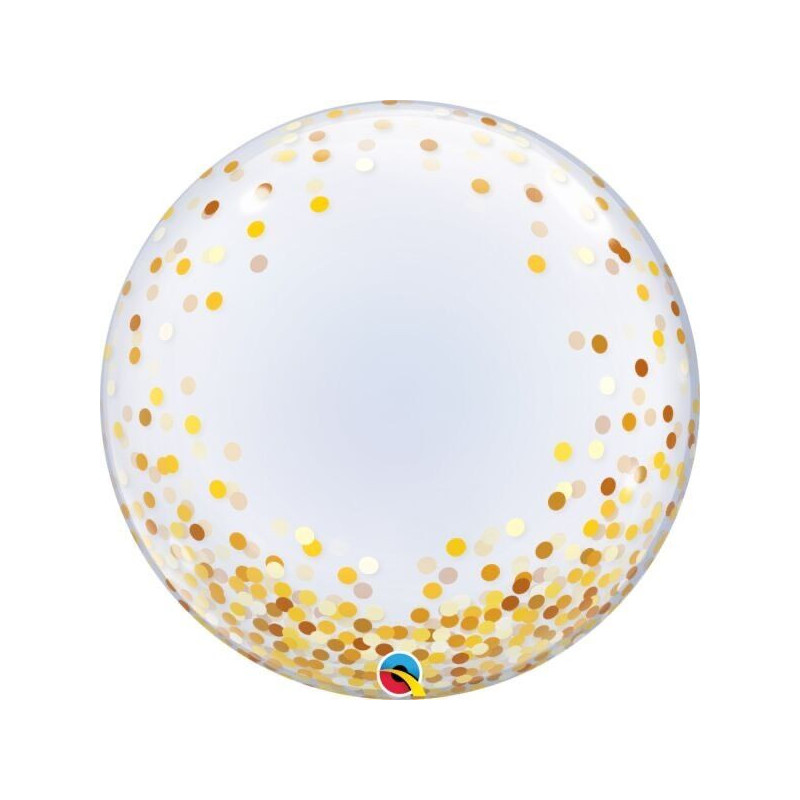 Balão bubble , transparente confetti dourado , 24" , 61cm