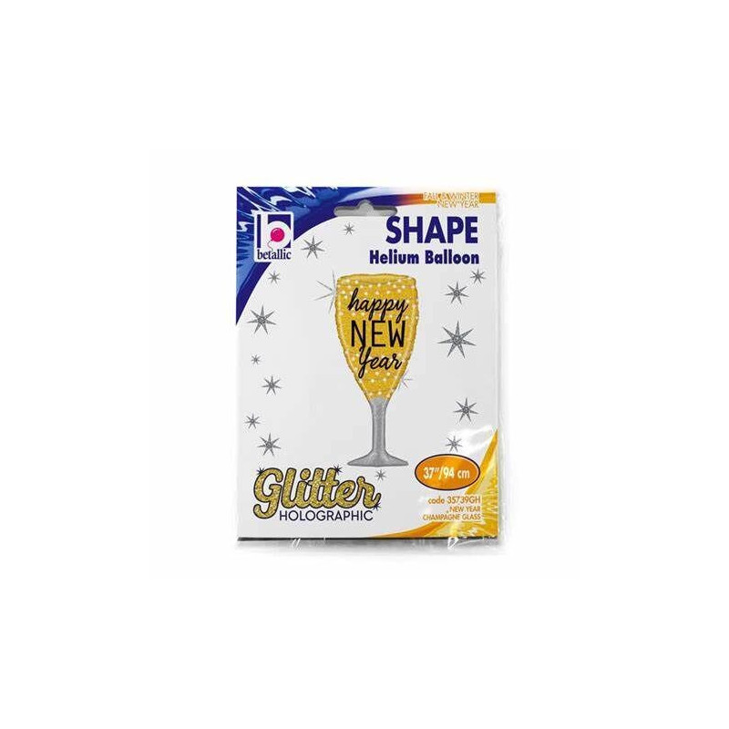Balão shape ,  Happy New Year copo de champanhe 37"/94cm