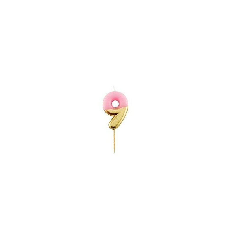Vela Aniversario rosa/ouro metalizado, 10.5cm , Nº9