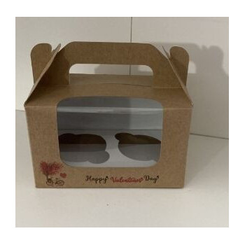 Caixa 2 Cupcakes c/janela Happy Valentines Day 16,5x8x10,5kraft
