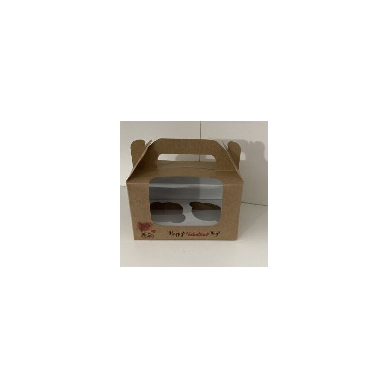 Caixa 2 Cupcakes c/janela Happy Valentines Day 16,5x8x10,5kraft