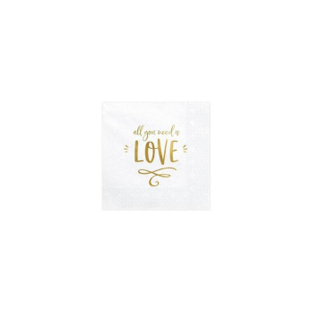 20 Guardanapos 33x33cm branco e dourado " All you need is love "