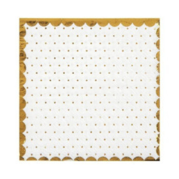 20 Guardanapos Branco Bolinhas douradas , 12.5cm