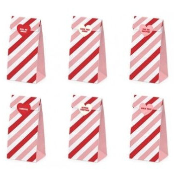 6 Sacos de oferta riscas rosa/vermelho c/etiquetas , 80x210cm
