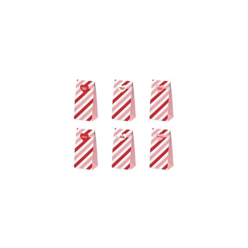 6 Sacos de oferta riscas rosa/vermelho c/etiquetas , 80x210cm