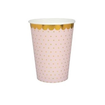 10 Copos Rosa claro c/bolinhas douradas , 27cl
