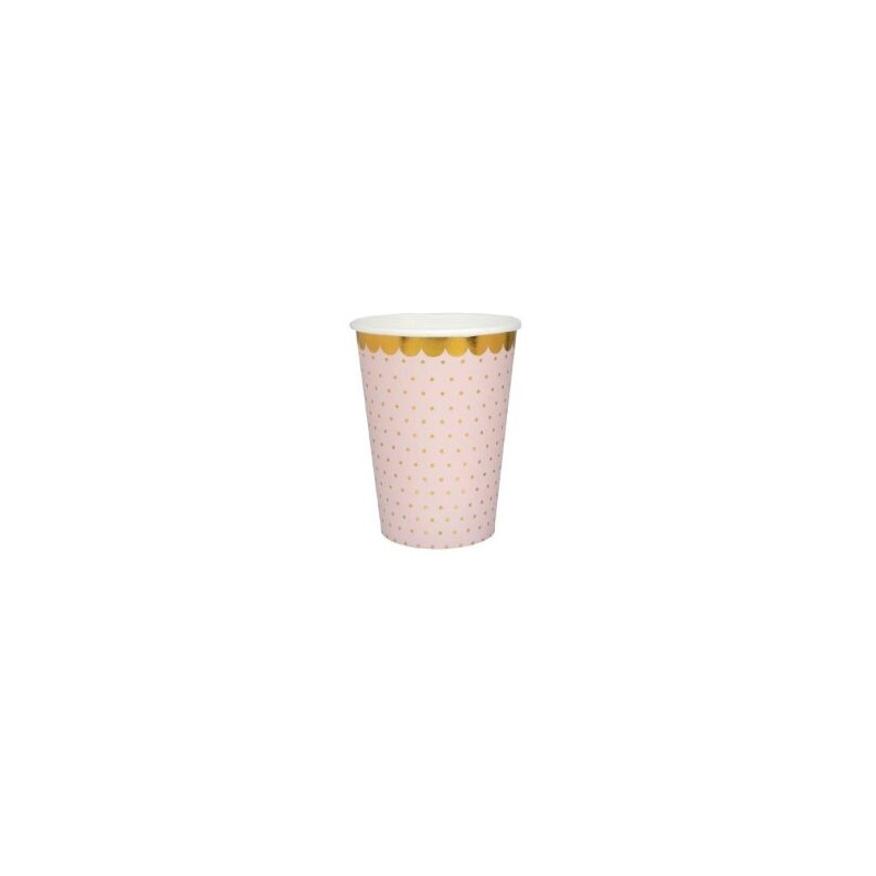 10 Copos Rosa claro c/bolinhas douradas , 27cl