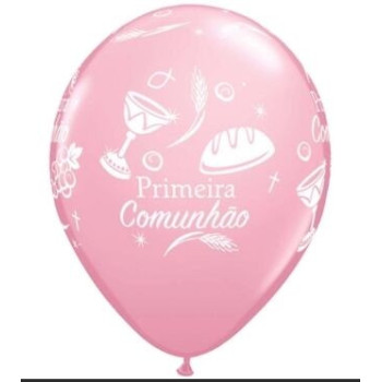 5 Balões latex Qualatex 12" Primeira Comunhão rosa