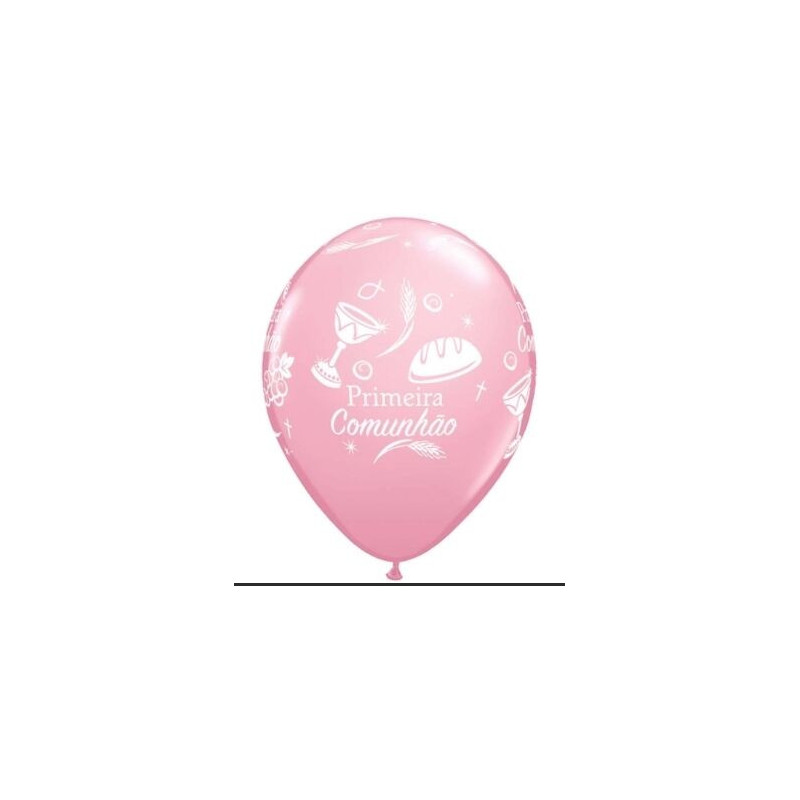 5 Balões latex Qualatex 12" Primeira Comunhão rosa