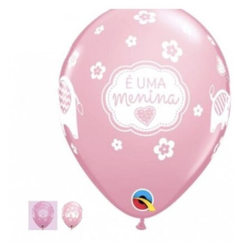 5 Balões Latex Qualatex 12" - É uma menina