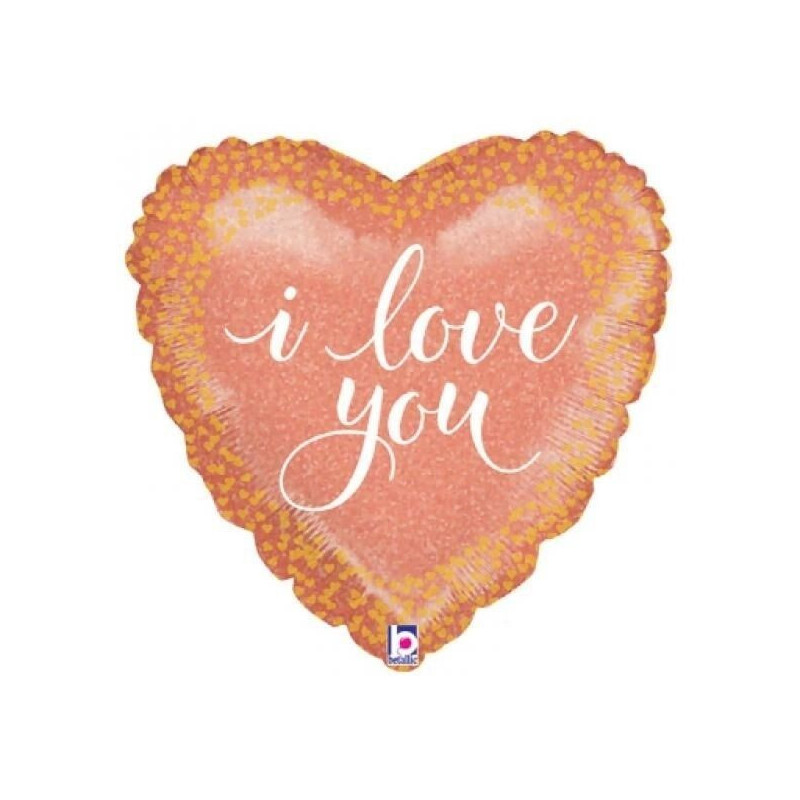 Balão coração rose golde i love you holographic 18"-46cm