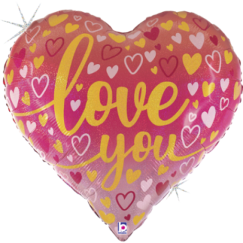 Balão supershape coração love you glitter 30"/76cm
