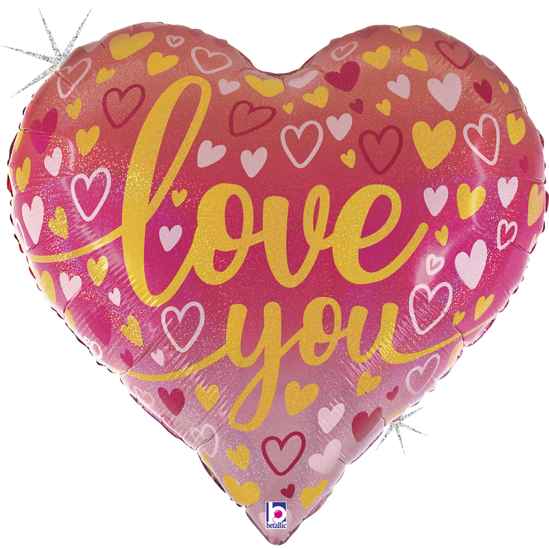 Balão supershape coração love you glitter 30"/76cm