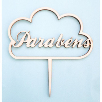 Topo de bolo parabéns na nuvem madeira